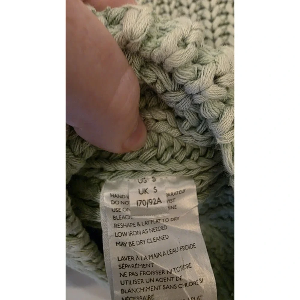 Free People Take Me Home Chunky Knit Cotton Sweater Womens Sz S Sage Green Boho